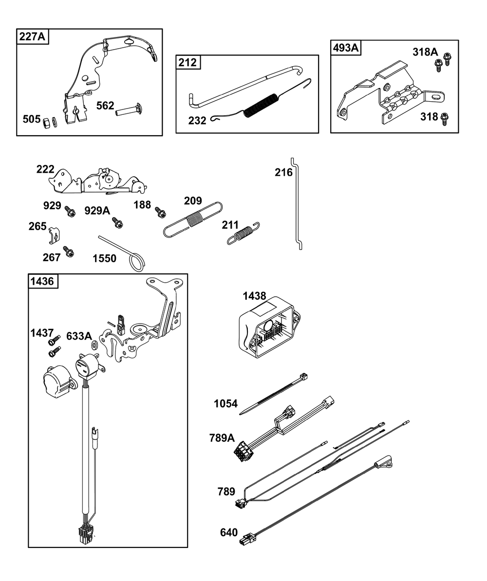 Controls Group Diagram and Parts List for 44U777-0013-B5 400000 - 699999 Briggs and Stratton Engine